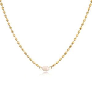18K Gold Plated Stainless Steel Bead Necklace Adorned With White Pearls …